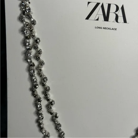 Zara Rhinestone Pearl Double Long Necklace REF. 4548/302 NEW - Picture 4 of 9